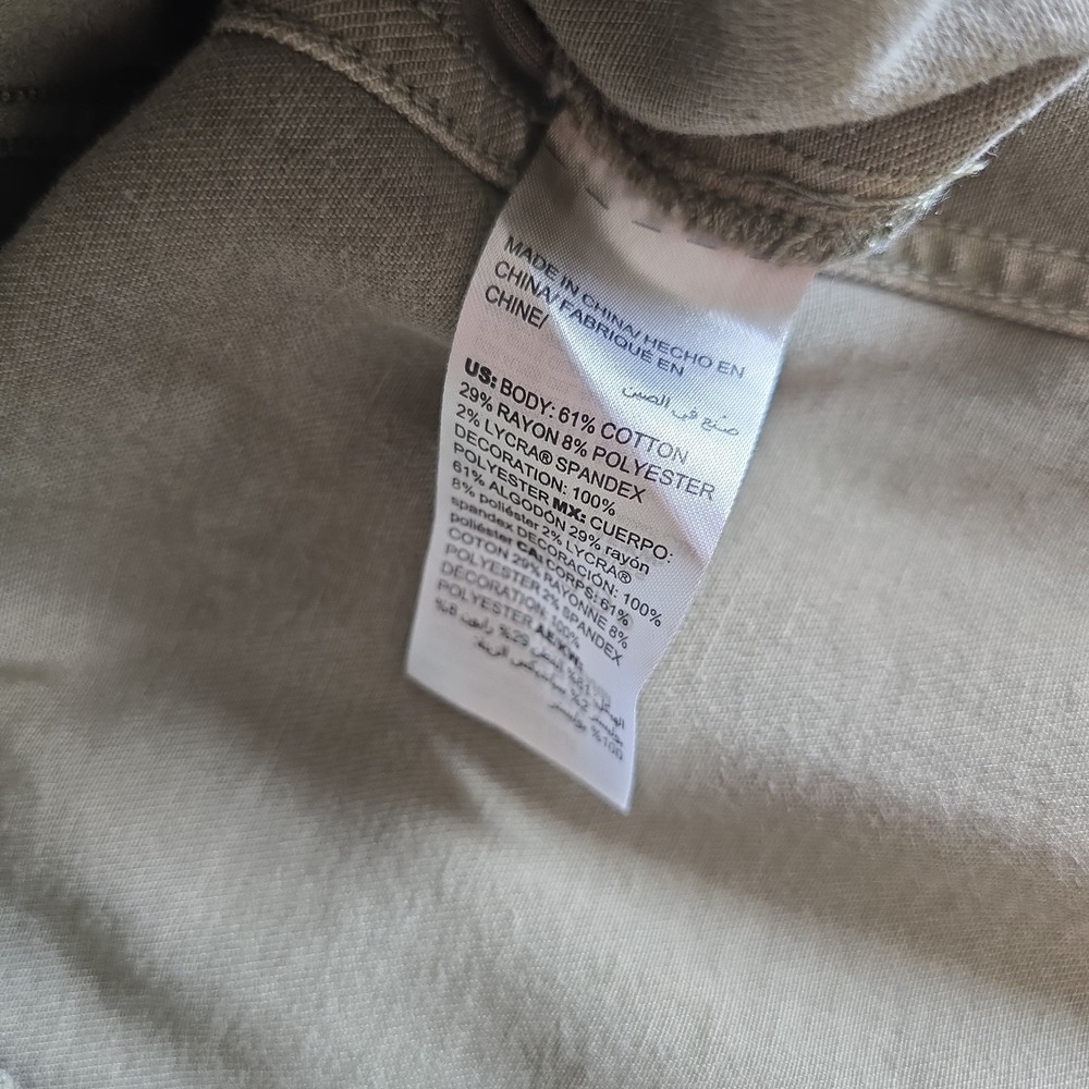 Chico's Sage Green Embroidered Jacket Floral Boho Utility Trucker Frayed Hem XL - Picture 14 of 16